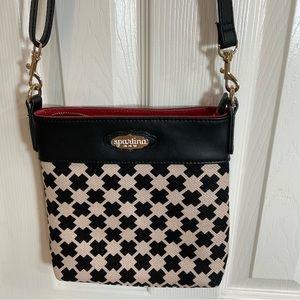 Spartina Shoulder Purse, Linen/Leather, Carry Strap, pockets,zippers